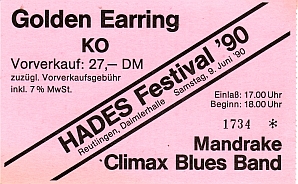 Golden Earring ticket_1734 Reutlingen - Daimlerhalle June 09, 1990